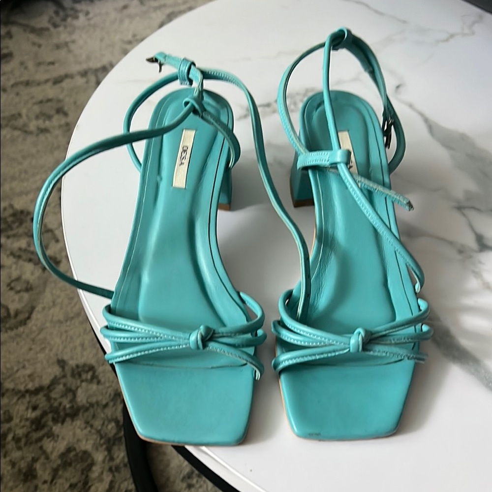 High End European Brand Blue Strappy Sandals with Square-Toe Design